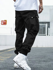 SHEIN Men Letter Graphic Flap Pocket Drawstring Waist Cargo Pants