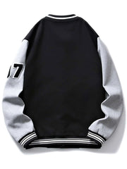 SHEIN Men Letter Patch Detail Colorblock Thermal Lined Varsity Jacket