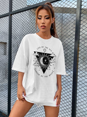 SHEIN EZwear Sun & Moon & Slogan Graphic Drop Shoulder Tee