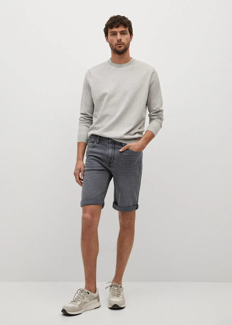 MANGO Dark grey denim shorts