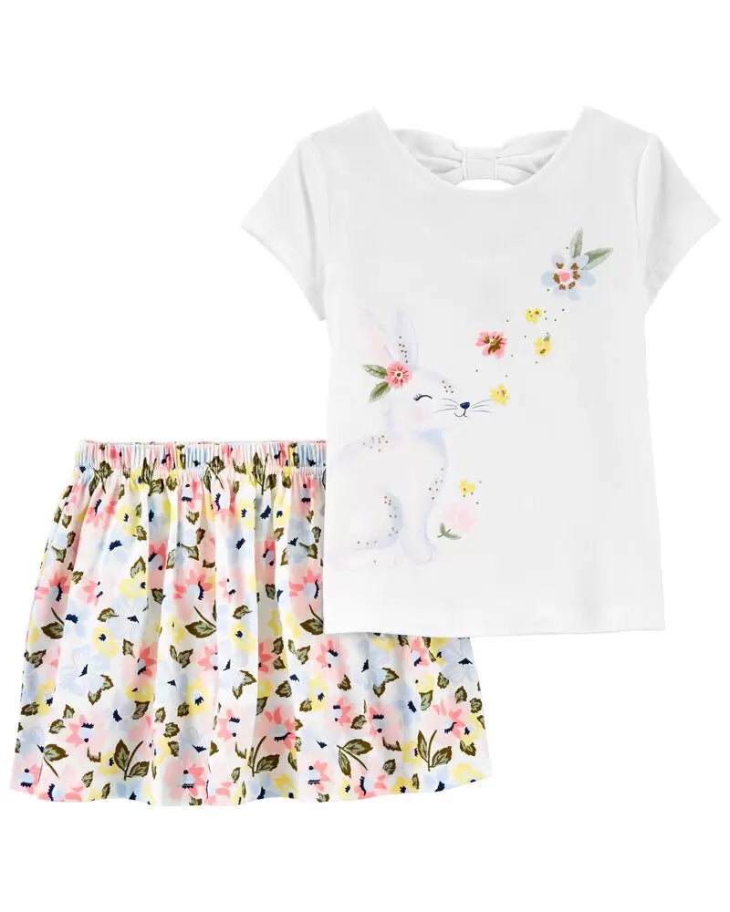 CARTER`S 2-Piece Bunny Tee & Floral Skort Set