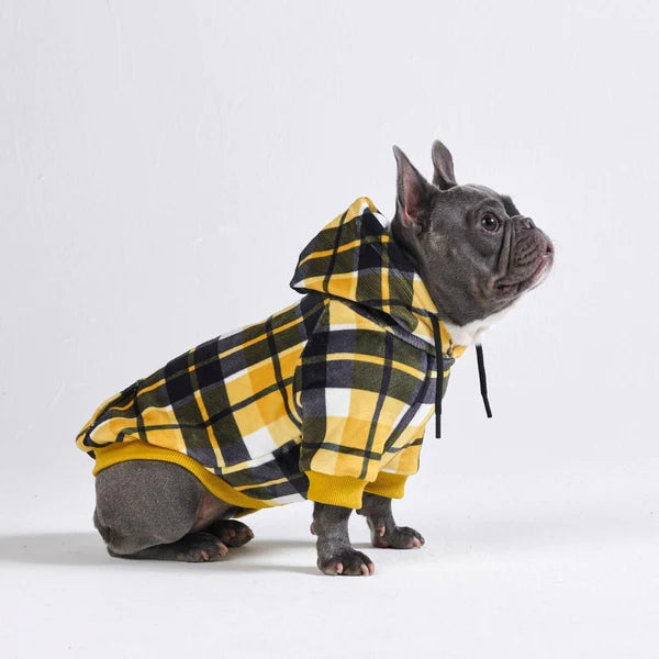 SPARK PAWS Yellow Plaid Dog Hoodie