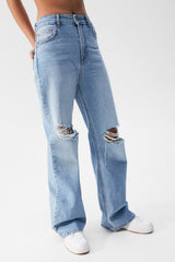 PULL&BEAR HIGH WAIST FLARE JEANS WITH RIPS