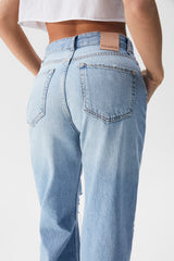 PULL&BEAR HIGH WAIST FLARE JEANS WITH RIPS