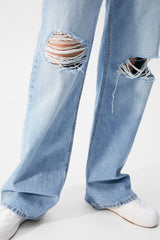 PULL&BEAR HIGH WAIST FLARE JEANS WITH RIPS