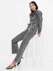 GAP Puff Sleeve Denim Jumpsuit with Washwell