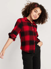 OLD NAVY Cozy Long-Sleeve Button-Front Plaid Shirt for Girls