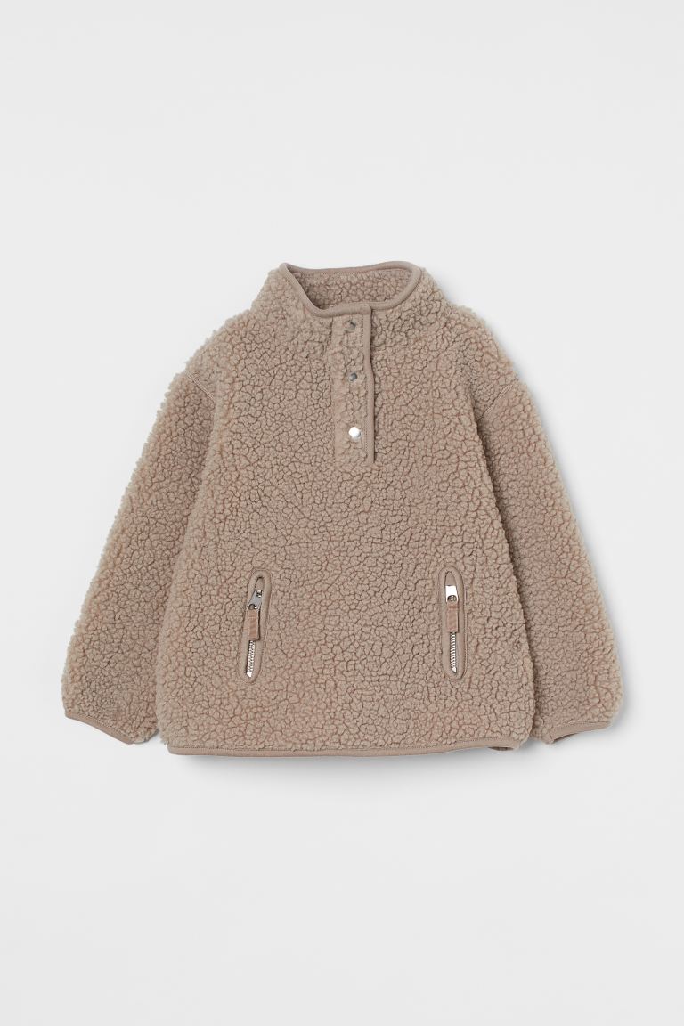 H&M Faux Shearling Jacket with Stand-up Collar