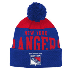 Youth New York Rangers Blue Stretchark Cuffed Knit Hat with Pom